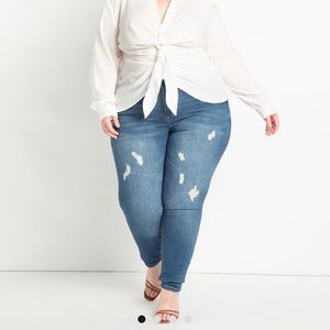 ELOQUII Viola Fit Peach Lift Distressed Skinny Jean, Size 16, Worn once